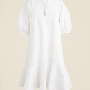 J. Crew White Mini Dress Puff Sleeve V-Neck Ruffle Hem NWT